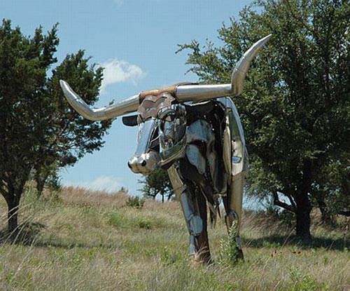 Bull Sculpture From Recycled Auto Parts