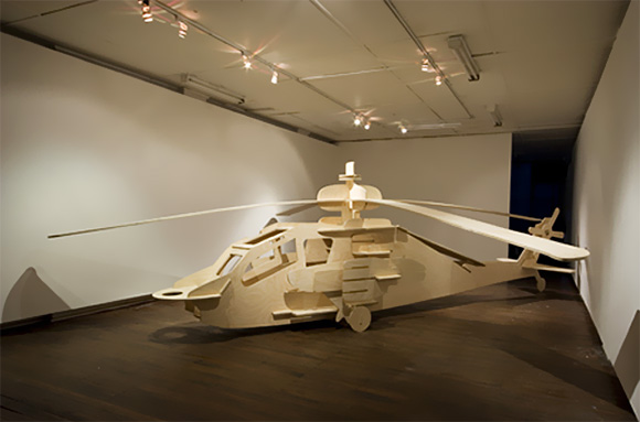 Apache assault helicopter made from plywood 