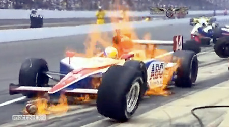 Vitor Meira's Car on Fire during Pit-Stop