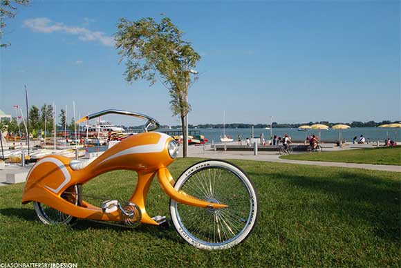The orange Tequila Sunrise and green Eye Candy bicycles