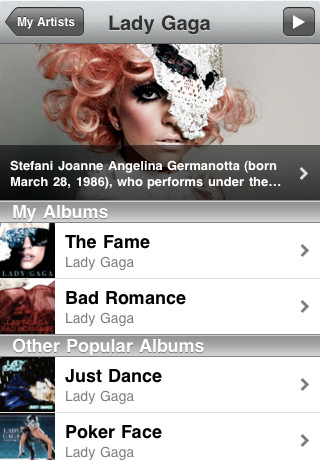 iPhone app: My Artists (Free at Limited Time)